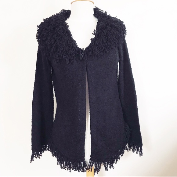 Takeout Sweaters - TAKEOUT chic shaggy collar and trim One button L